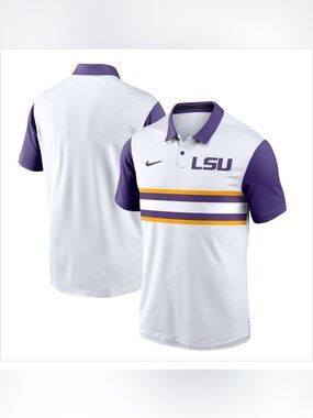 LSU Tigers Nike Mens White Purple Campus Patterned Short Sleeve Polo XL NWT